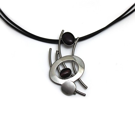 Black Leather Silver & Purple Necklace by Crono Design - Click Image to Close